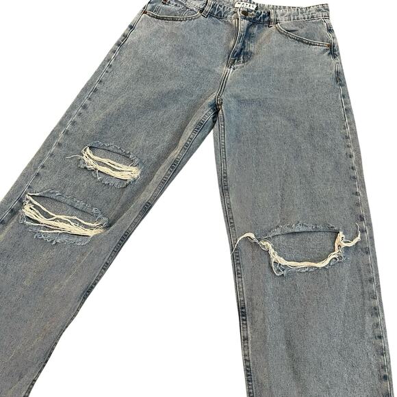 Motel Denim Baggy Straight Leg Jeans Size Large/31 Light Wash Distressed Ripped - Picture 6 of 10